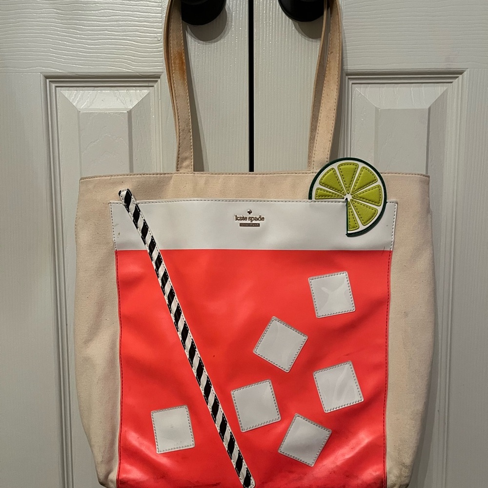 Kate Spade Pink and White Shoulder Bag with Tropical Design